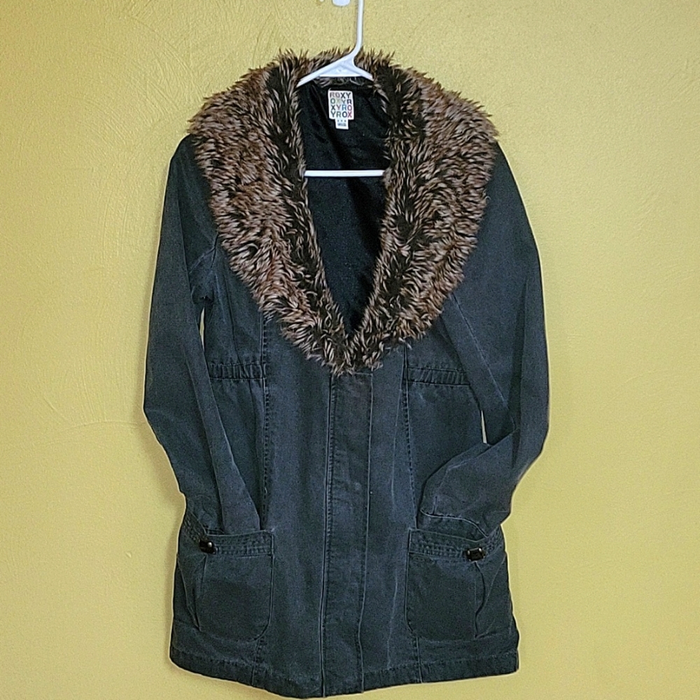 Roxy faux fur color dark gray denim coat